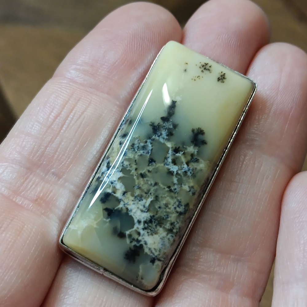 Rectangular Honey Dendrite Stone Ring - image 5